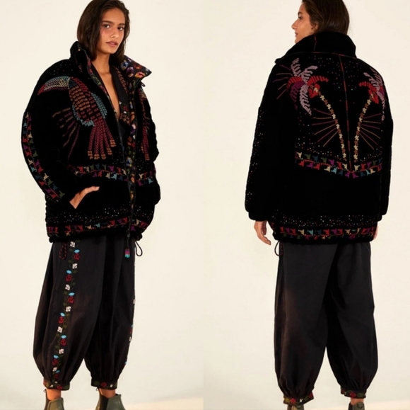 NWT Farm Rio Embroidered Tropical Reversible Puffer Jacket Coat - Picture 5 of 8